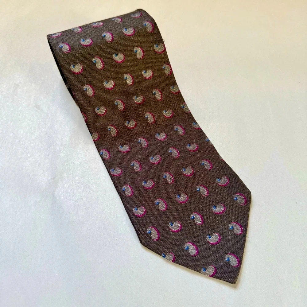 Giorgio‎ Armani Cravatte Silk Tie Brown Mini Paisley Made in Italy
